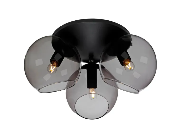 Capella plafond metall svart/rökfärgat glas
