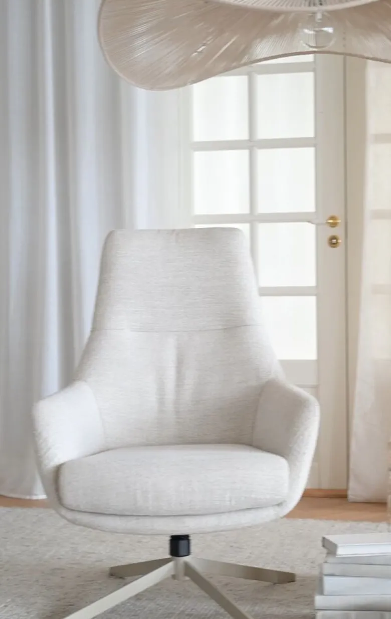 Conroe fåtölj ljusbeige tyg/beige metall snurr
