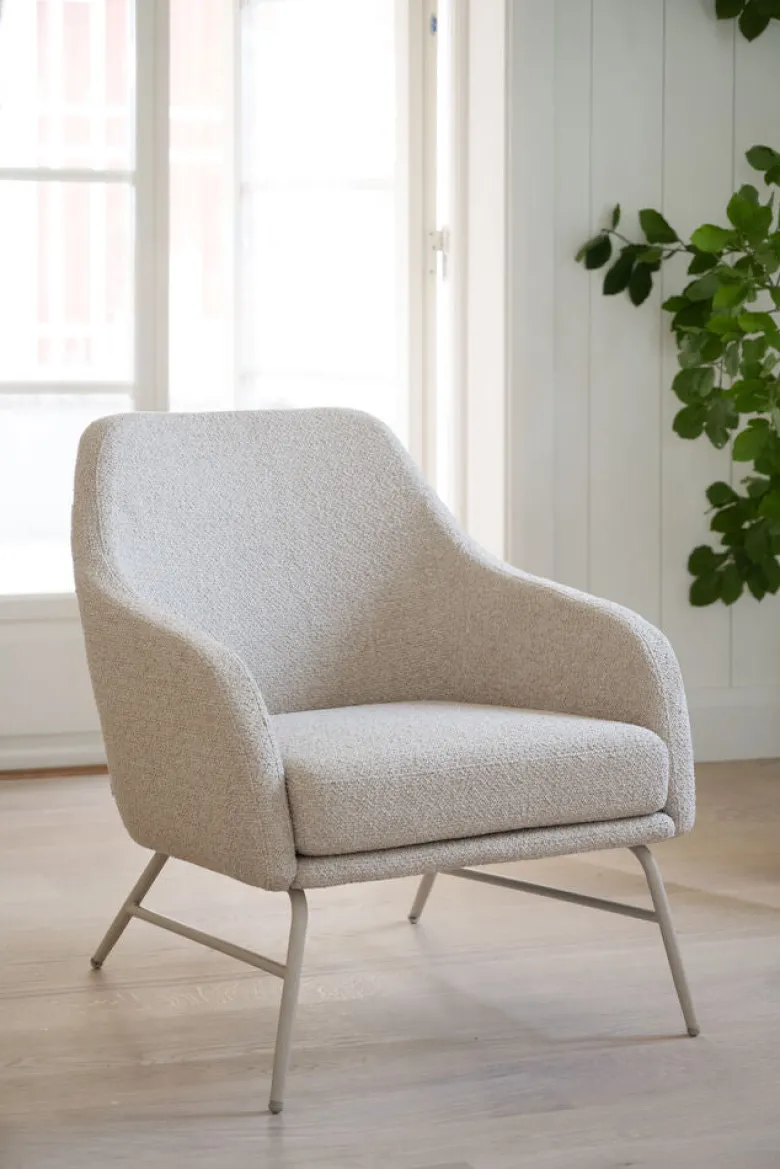 Eldwin fåtölj beige tyg/beige metall