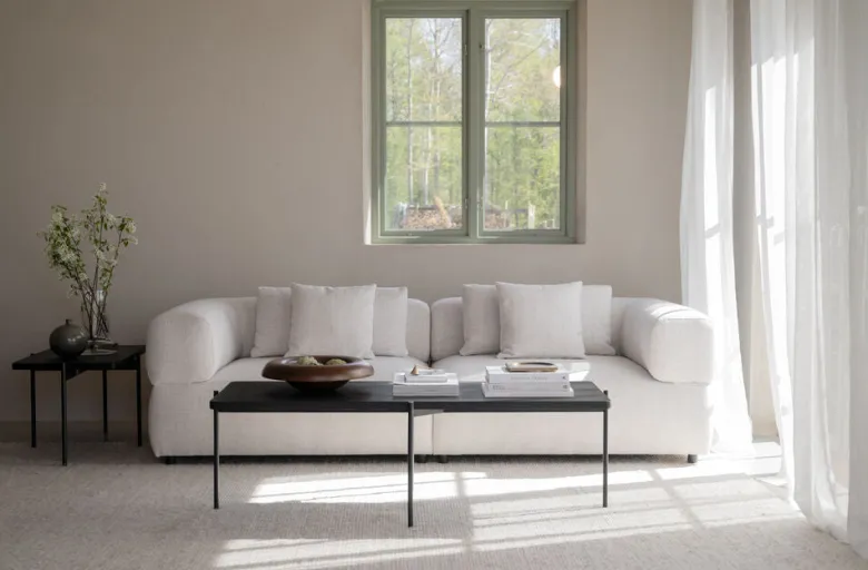 Falkner soffa 3-sits ljusbeige tyg Oscar #1 (k3)