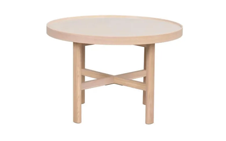 Marsden soffbord runt Ø60 beige keramik/vitpigmenterad ek