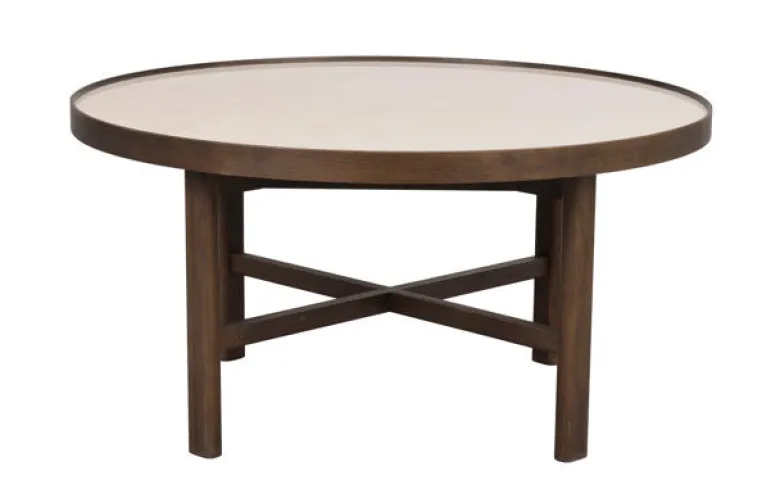Marsden soffbord runt Ø90 beige keramik/brun ek