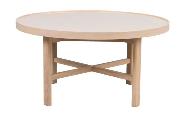 Marsden soffbord runt Ø90 beige keramik/vitpigmenterad ek