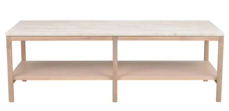 Orwel soffbord 140x60 beige travertin/vitpigmenterad ek