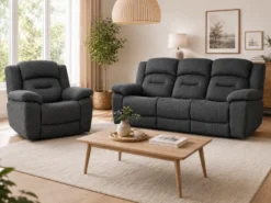 Roma reclinersoffa - Tyg Mörkgrå & Beige