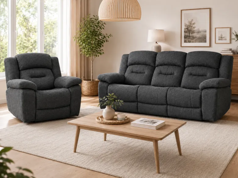 Roma reclinersoffa - Tyg Mörkgrå & Beige