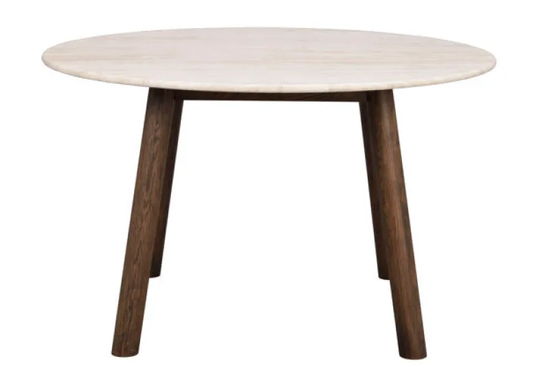 Taransay matbord Ø125 beige travertin/brun ek