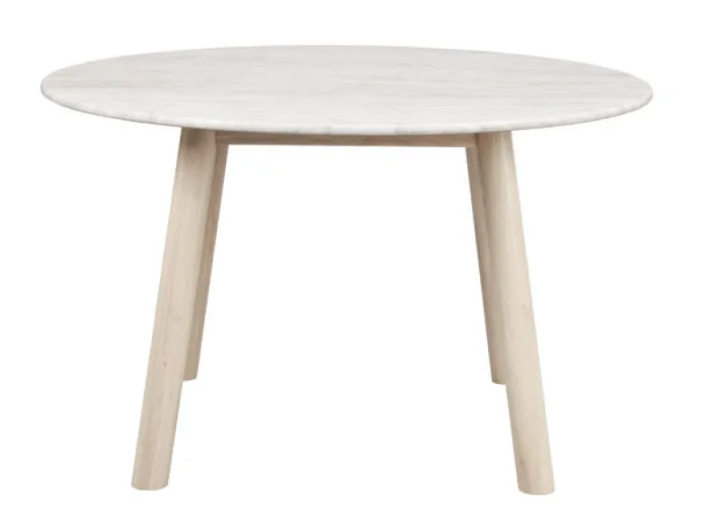Taransay matbord Ø125 beige travertin/vitpigmenterad ek