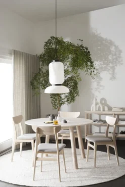 Taransay matbord Ø125 beige travertin/vitpigmenterad ek