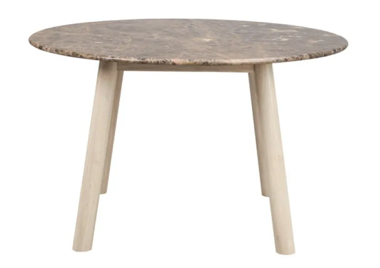 Taransay matbord Ø125 brun marmor/vitpigmenterad ek