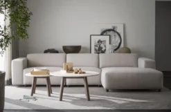 Taransay soffbord Ø60 beige travertin/brun ek