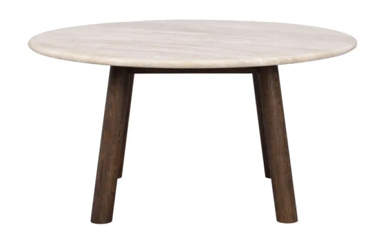 Taransay soffbord Ø90 beige travertin/brun ek